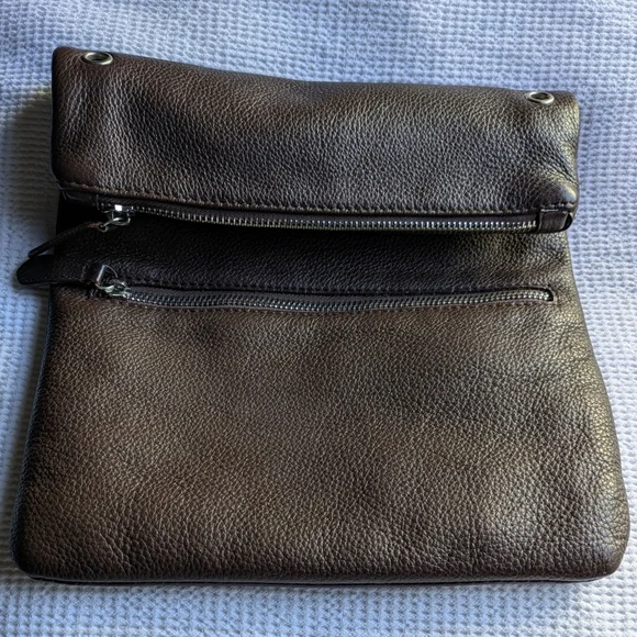 Leather Dark Brown Women's Bag/Clutch. W 9.5 in X L 13.5 - Picture 3 of 5